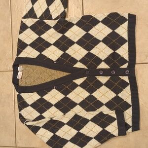 Vintage 80s Avon Fashions Argyle Navy And Gold Cardigan Size Large